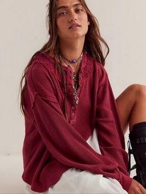 NEW Free People We The Free Holly Henley Tunic Thermal Top Size Medium